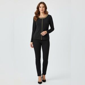 MSK Black Gold Chain Zip Front Top Size L